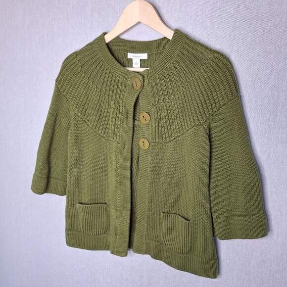 💙 Dress Barn Thick Knit Cardigan 3/4 Sleeve Sweater Size S/M Cottage Warm Cozy - Picture 2 of 7